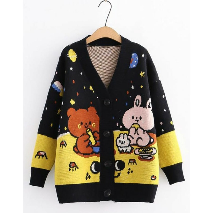 Knit cardigan winnie harajuku unisex lucu