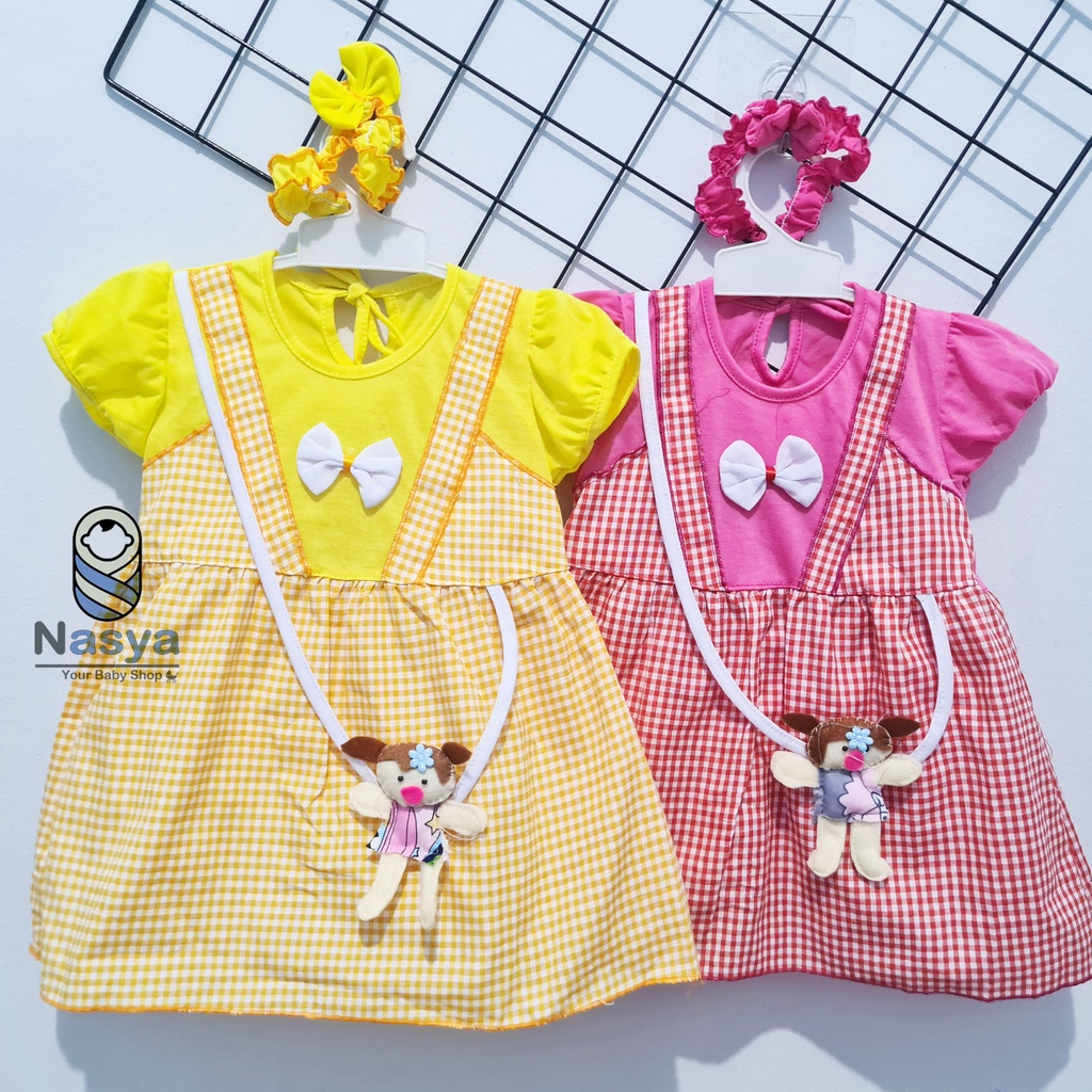 [MM-008] dress baju bayi 0 - 6 bulan motif hewan lucu + bandana murah