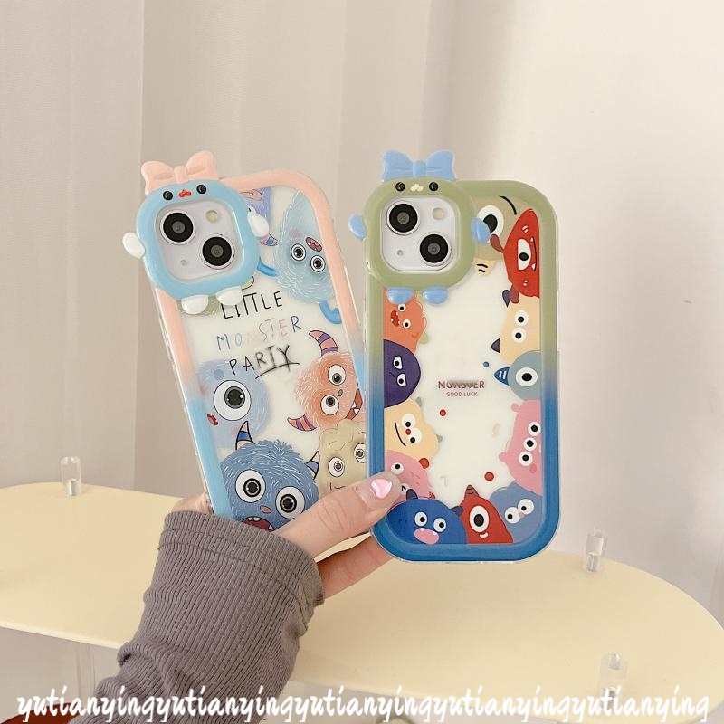 Case Tahan Guncangan OPPO A17 A15 A55 A12 A16E A95 A96 A57 A5s A54 A16K A74 A7 A76 A16 A53 A3s A17K A52 A31 A5 A9 A92 A16s A94 Reno 5 8 5F 3D Bow Monster Cute Little Monster Soft Cover