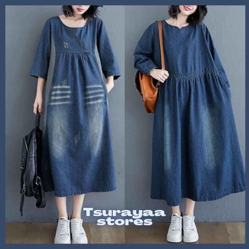 Clara Midi Dress Gamis Jeans Denim Original Product