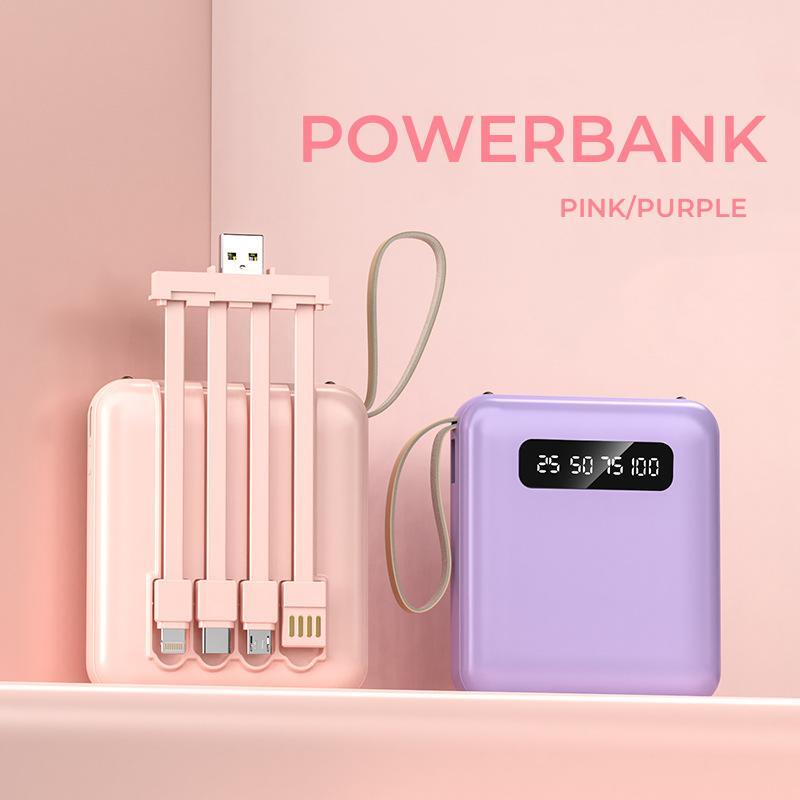 Power Bank 20000mAh Mini Powerbank Fast Charging with 4in1 Kabel Data Real Capacity 4 Output 3 Input Tipe C Micro Lightning USB LED Display