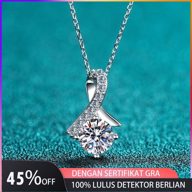 Jamie Kyrie Sterling Silver Berlapis Emas 18k, Kalung Berlian Moissanite Panjang 45cm - Detektor Ber