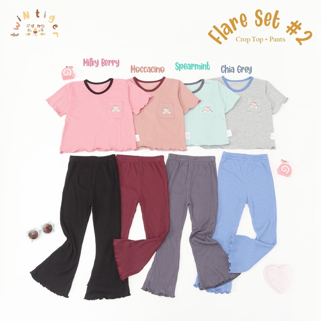 TWIN TIGER RUFFLE SET FLARE SET SETELAN BAJU ANAK SETELAN ANAK RUFFLE FASHION ANAK PEREMPUAN S M L