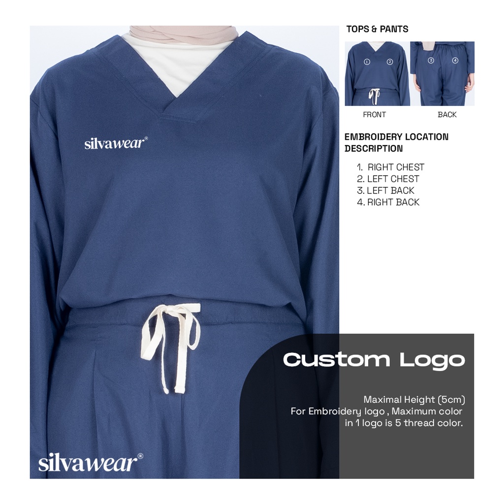 BORDIR NAMA Doctor’s Scrub / Set Baju Celana Jaga Perawat / Dokter