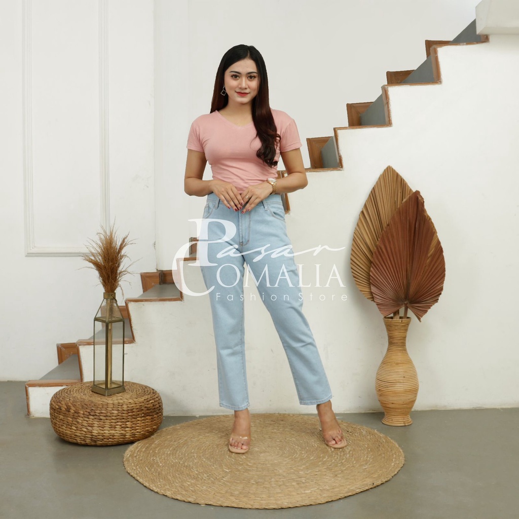 CELANA BOYFRIEND JEANS WANITA HIGHWAIST BELT