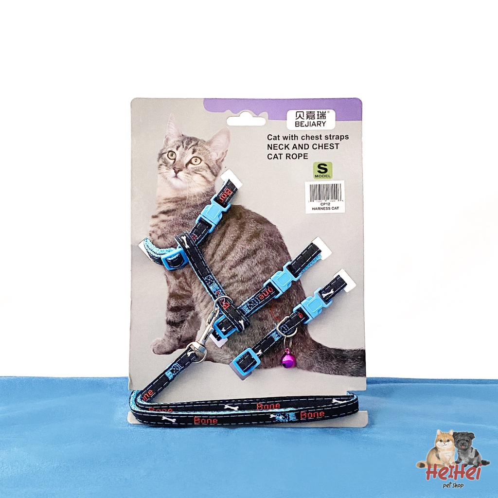 Harness + Collar Kucing Anjing - Tali Tuntun Kucing/Anjing Denim Leash with H Harness