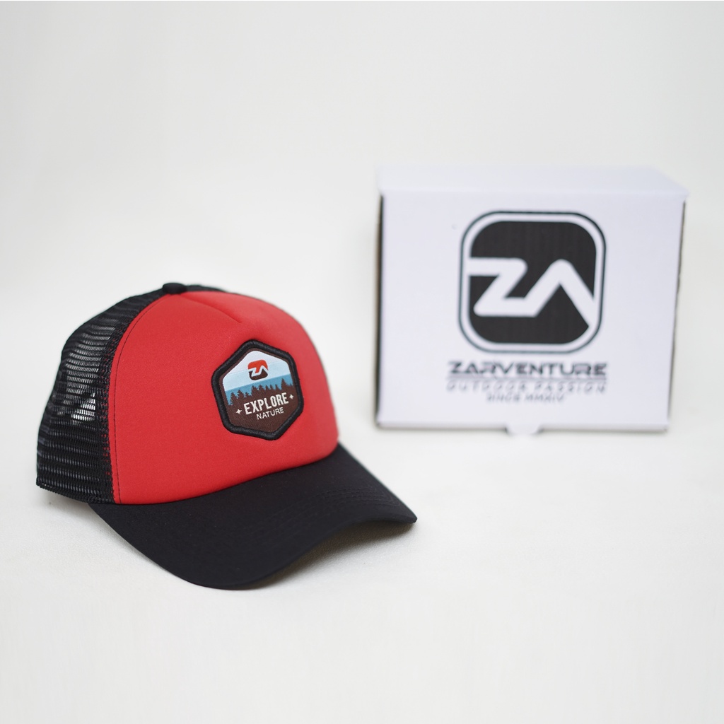 TOPI Trucker Jaring Busa Zarventure merah hitam 83