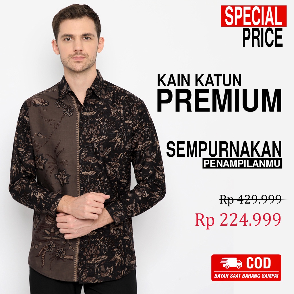 KEMEJA BATIK PRIA Lengan Panjang Premium Two Tone Pagi Sore Elegant Warna Coklat 722552 Cap 72 Baju Kemeja Atasan Pakaian Setelan Batik Pria Cowok Laki Laki Remaja Keluarga Kantor Lengan Panjang Modern Slimfit Slim Fit Premium Kekinian