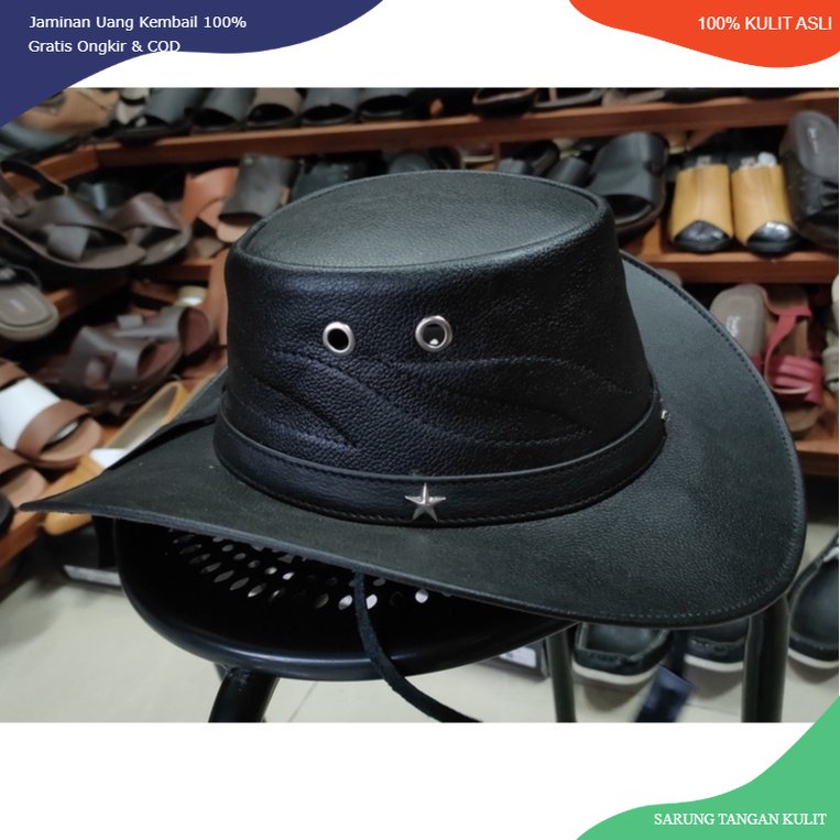 Topi kulit/ topi koboi 100% original dari kulit domba /Topi kulit asli