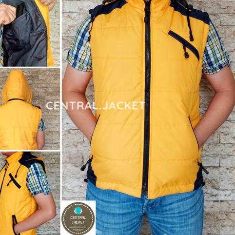 JAKET ROMPI PARASUT PRIA - VEST HOODIE - ROMPI MOTOR WINDPROOF - Kuning, XL