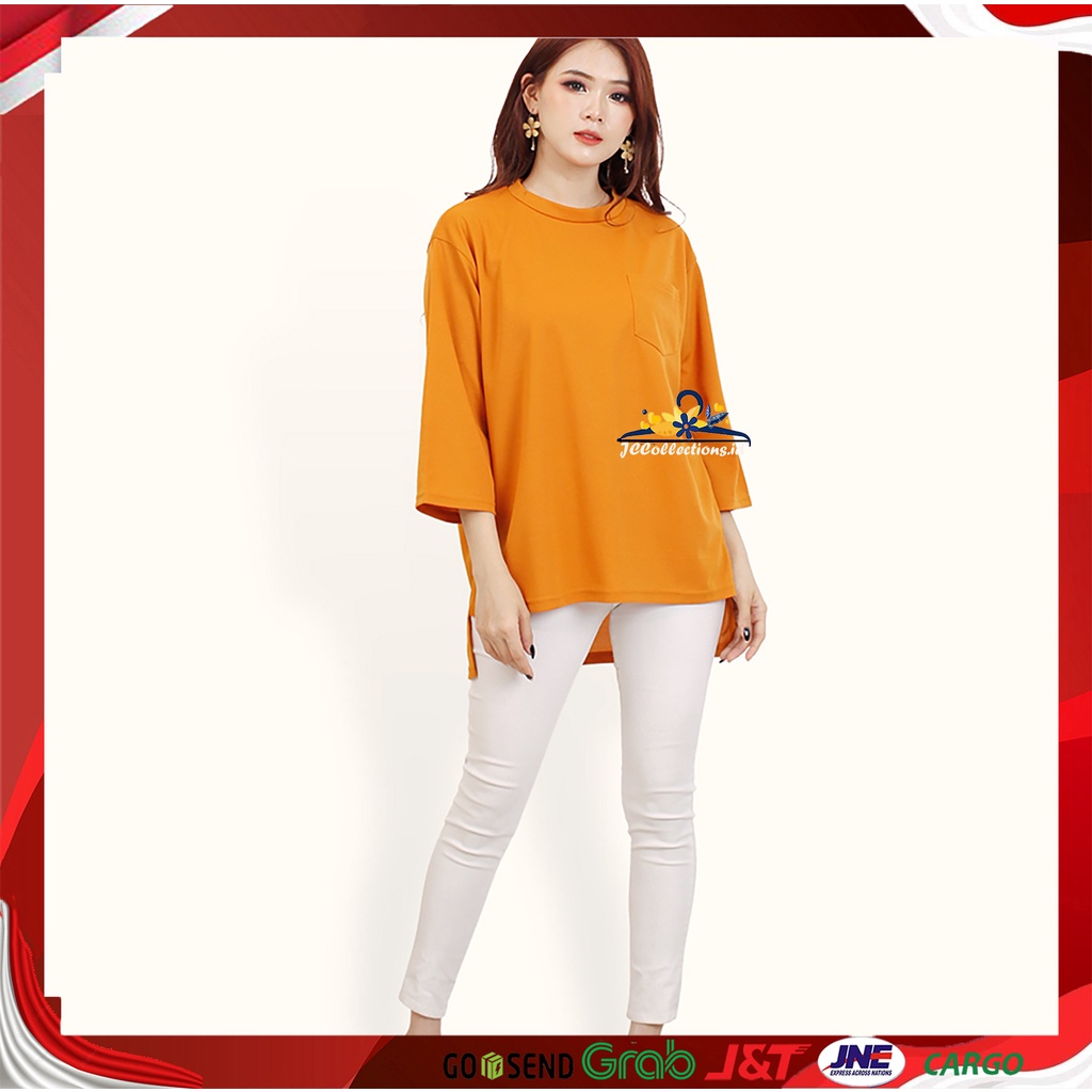 Kaos Jumbo Wanita Oversized Lengan panjang  wanita Gaya Korea  variasi kantong - Jasminne JCCOllections