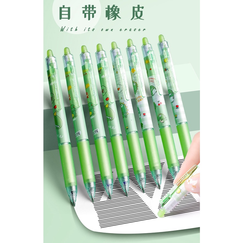 [1 PCS] Pulpen Pena Ballpoint Gel Bisa Dihapus Tinta Hitam / Biru 0.5mm Pulpen dengan Penghapus Untuk Anak Anak Cewek Cowok Sekolah Belajar Model Lucu Kartun Dino Astronaut Erasable Pen Gel Water Based Pen For Primary School Students