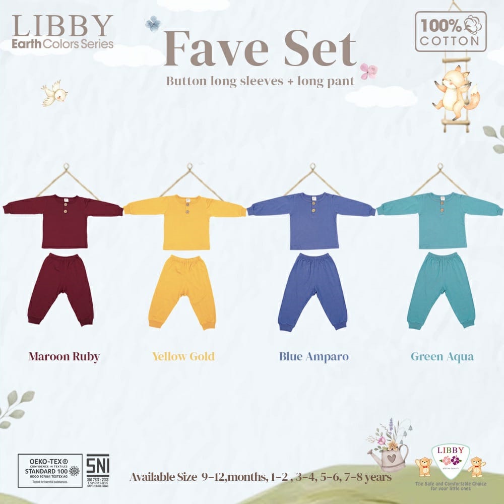 [9bln-4thn] LIBBY FAVE SET Earth Series Stelan Oblong Panjang + Celana Panjang Warna Polos FAVE SET