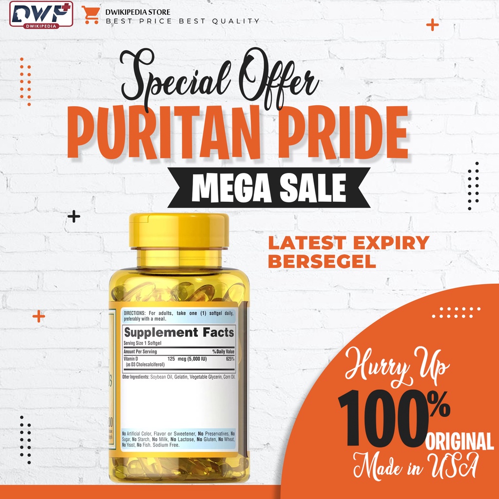 Puritan Pride Vitamin D3 - 5000 IU (125 mCg) - 200 Softgels