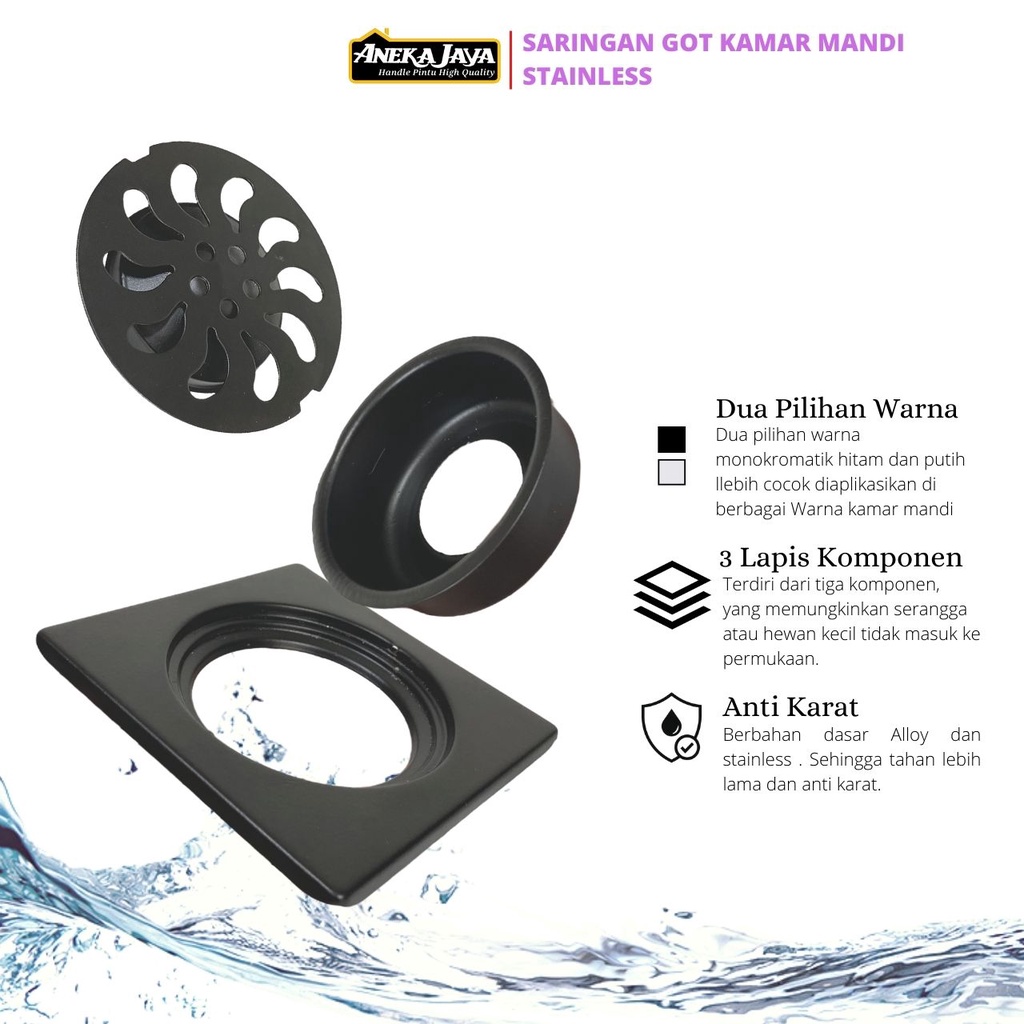 Saringan Got Stainlees Black Series Anti Karat Awet Floor Drain Pembuangan Kamar Mandi - Silver Hitam