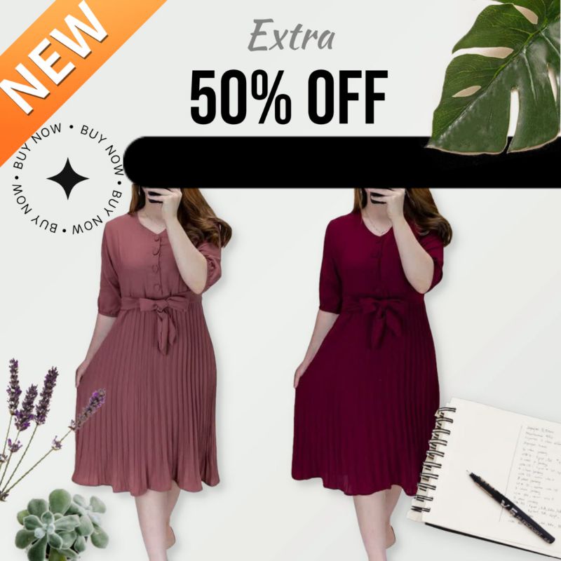 Paling Murah Pakaian Wanita Dres Shakila Premium Kombinasi Plisket