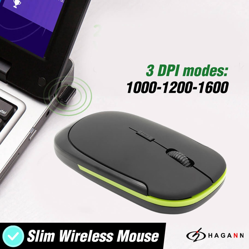 Mouse Wireless Laptop PC Tanpa Kabel Wireles USB Tipis Mini Slim Murah Unik Ergonomic Up To 1600 DPI