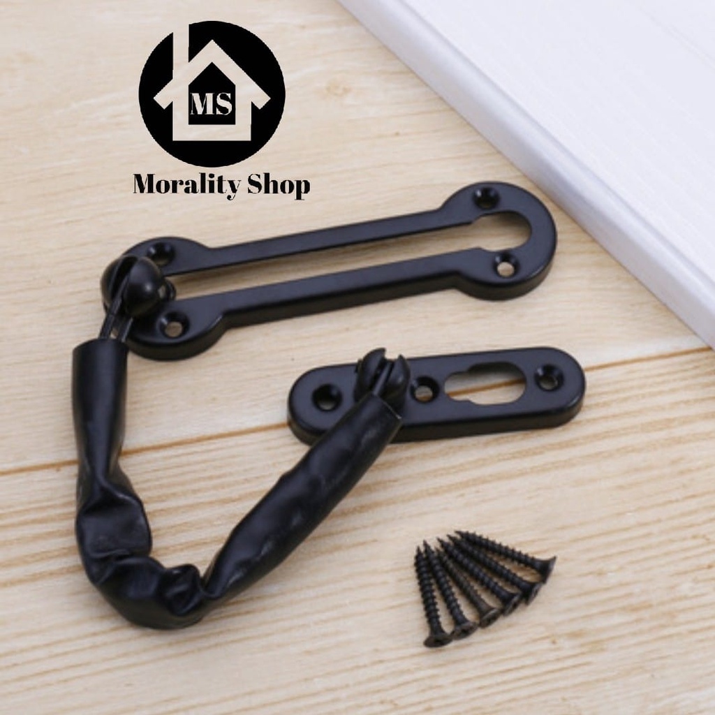 Grendel Rantai Kunci Penahan Pintu Hitam 45B Grender Rantai Kunci Pintu Tambahan Door Chain Safety Lock St BLack