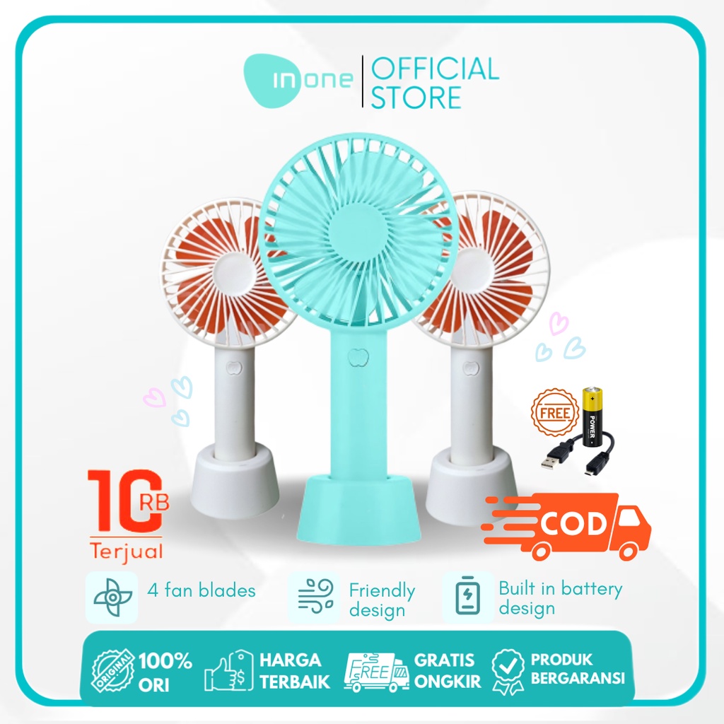 New INONE Kipas Mini Angin Portable USB Fan 3-Speed Adjustable Handheld for Travel Office Room