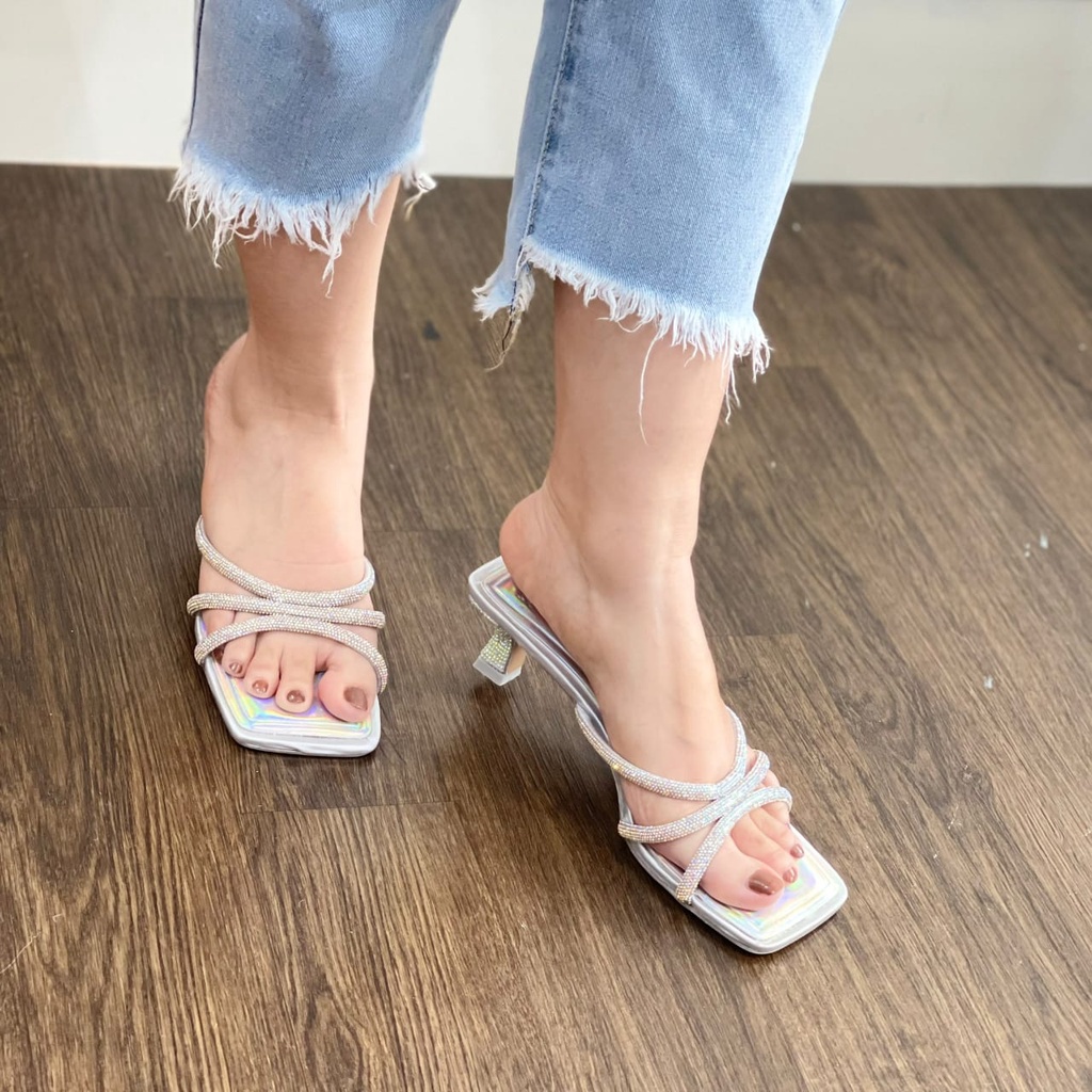 SANDAL WANITA ZARA SILVER S3721 HEELS 5CM