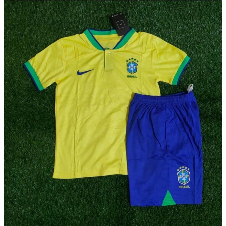 JERSEY BOLA ANAK BRAZIL PIALA DUNIA 2022 GRADE ORI IMPORT THAILAND BAJU BOLA KIDS USIA 2 3 4 5 6 7 8