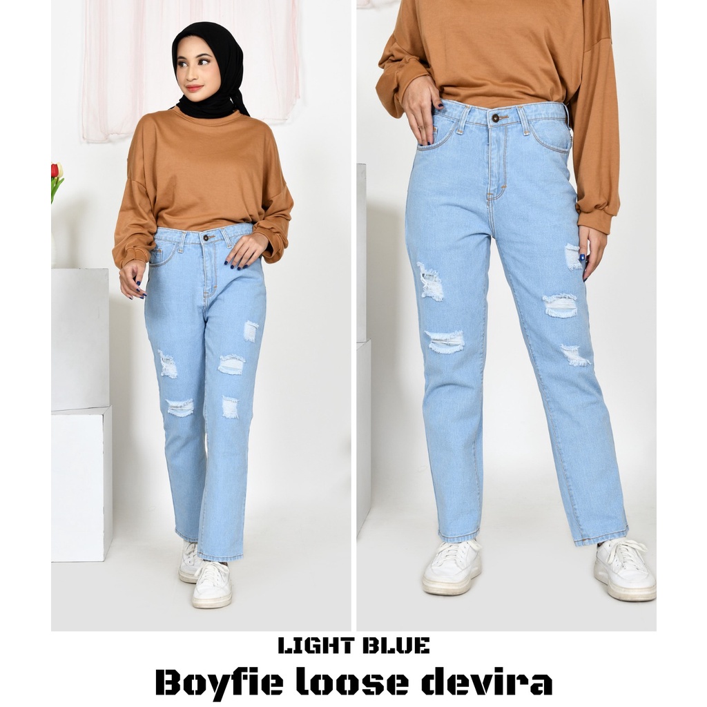 YAOSHI- Celana Jeans Wanita Pinggang Tinggi Devira Boyfie Loose Devira Premium SIZE 27-34