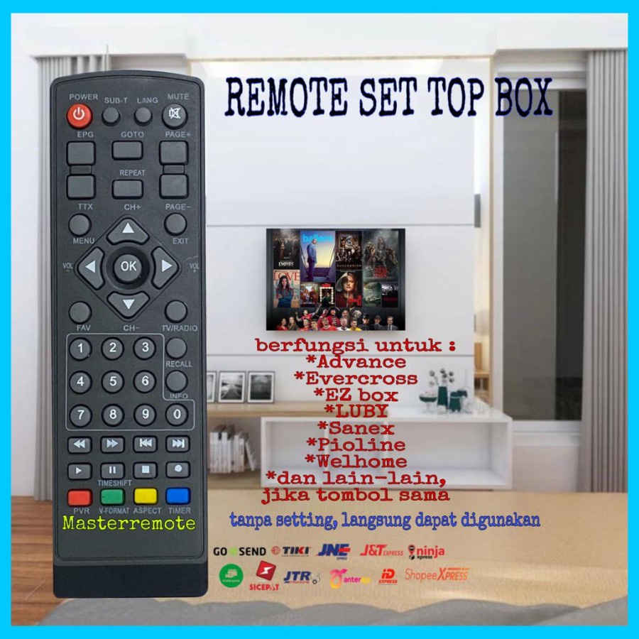 Remote STB Remot Set Top Box Multi Merk Setbox LUBY / NOISE / WELHOME / ADVANCE / PIOLINE / EXBOX Settopbox Penerima Siaran Chanel Digital Teresial Langsung Pakai Tanpa Seting Murah Berkualitas