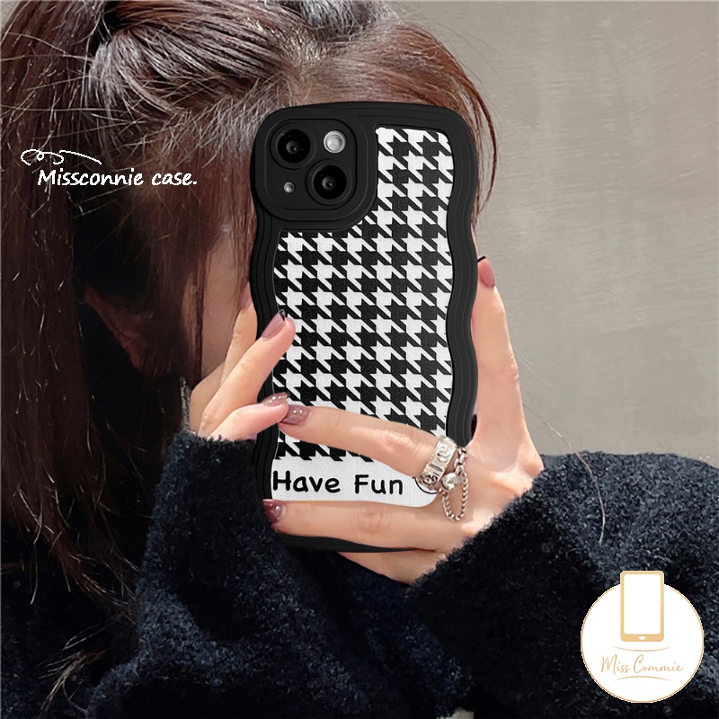 Redmi 12C 910 9T 10C A1 A1+9C NFC 10A 9A 11T Redmi Note8 10 11Pro+9Pro 11s 10s Note 11 10 Pro Max Plus Note9 Note 11 Ins Fashion Houndstooth Memiliki Kesenangan Lembut Hitam Bergelombang Tepi Case