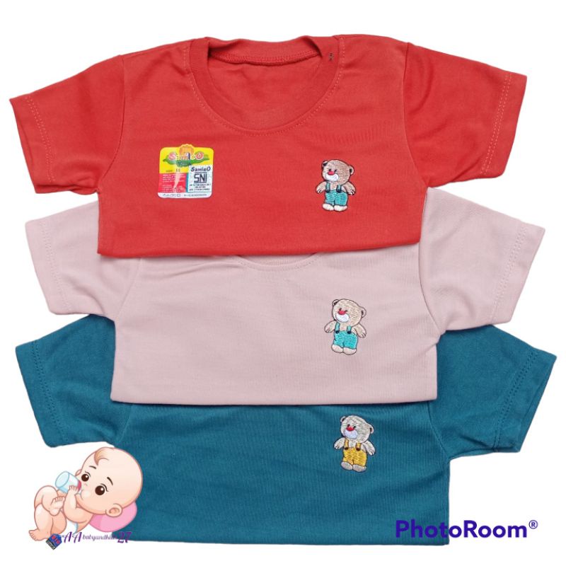 Samleo Kids 3PC Kaos Oblong Bayi Polos Bordir Lengan Pendek Ukuran S M L XL SNI Murah Berkualitas
