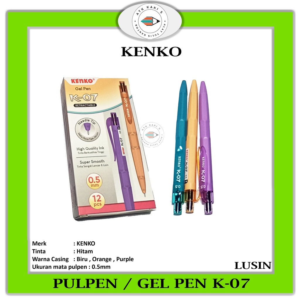 

KENKO - Gel Pen K - 07 Black - Pulpen Gel Hitam - Lusin