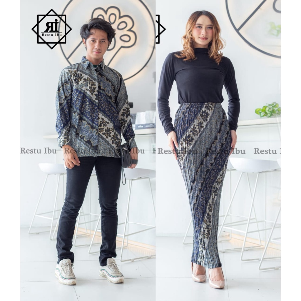 HN MODE - Couple kemeja panjang mix rok plisket batik floral volume 3