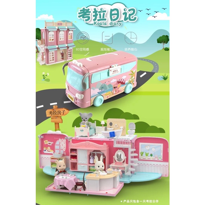Mainan anak bus like silvanian koala diary doll house stock ada