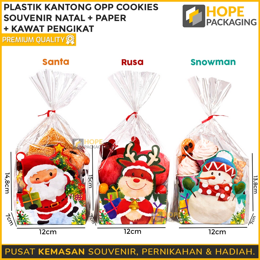 

[ isi 5 pcs ] Plastik Kantong Opp Cookies/Plastik souvenir Natal + paper + kawat pengikat