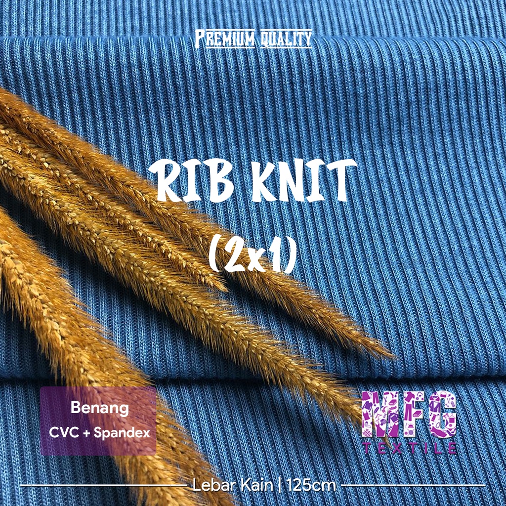 MFG TEXTILE - Kain Rib Knit 2x1 (Teal Biru) - Kain Rib Knit Premium - Kain Rib Knit CVC Spandex - Ka