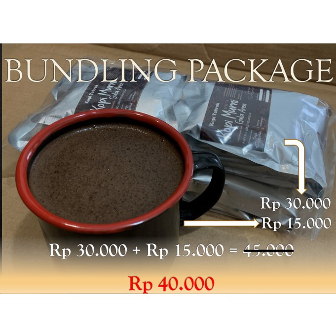 

BUNDLING PACKAGE Kopi Robusta Murni Bubuk Gula Aren Tubruk Sachet dan Gelas Cangkir Mug Enamel Murah Temannya Para Petualang