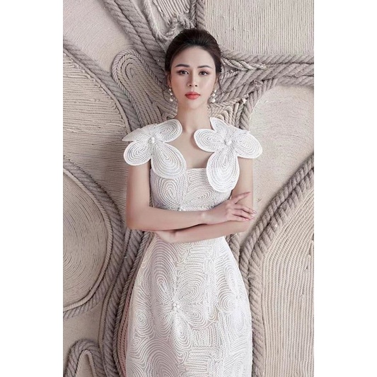 [Premium Series] 3D White Flower Embroidery Dress Import Premium ( Dress Brokat Bordir Putih )