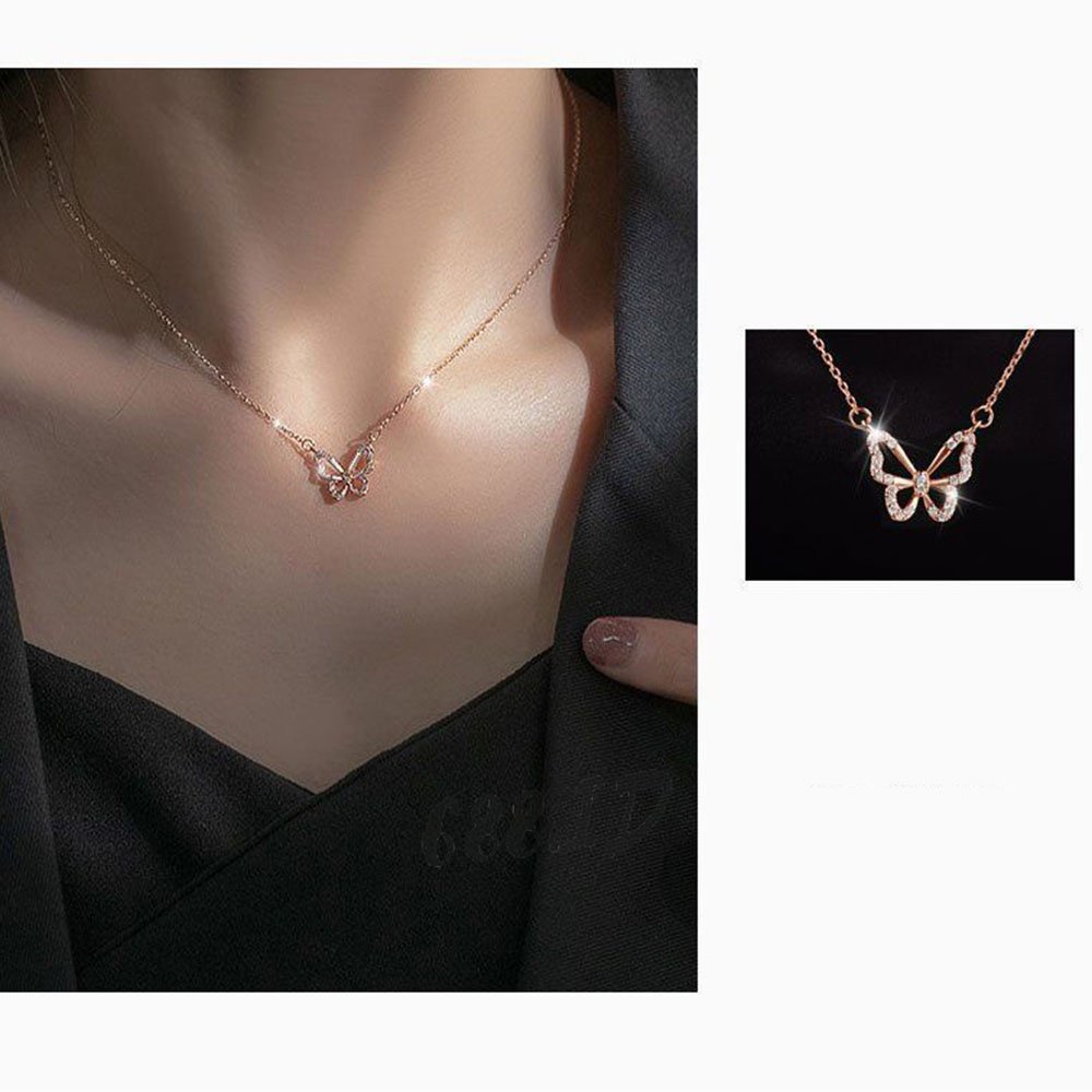 Kalung Wanita Liontin Butterfly Kupu Kupu Rantai Klavikula Titanium Fashion Necklace Gaya Korea Elegan Cantik NL 04