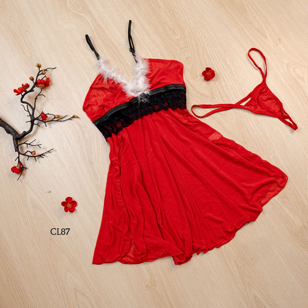 [PRODUK TERLARIS] MINI DRESS WANITA SEXY COSTUME MERAH TRANSPARAN CL87