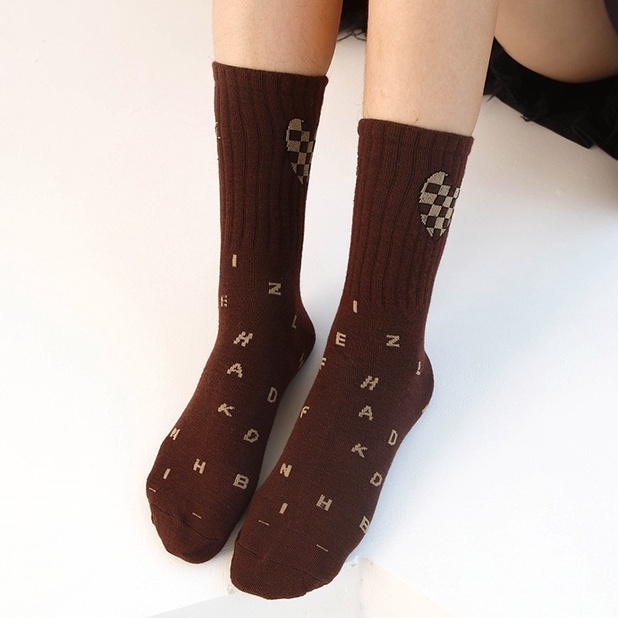 [COD] Kaos Kaki Panjang Diatas Mata Kaki Mid Sock Setinggi Betis Import Motif Love Warna Eart Tone Cute Kaos Kaki Fashion Wanita Korea