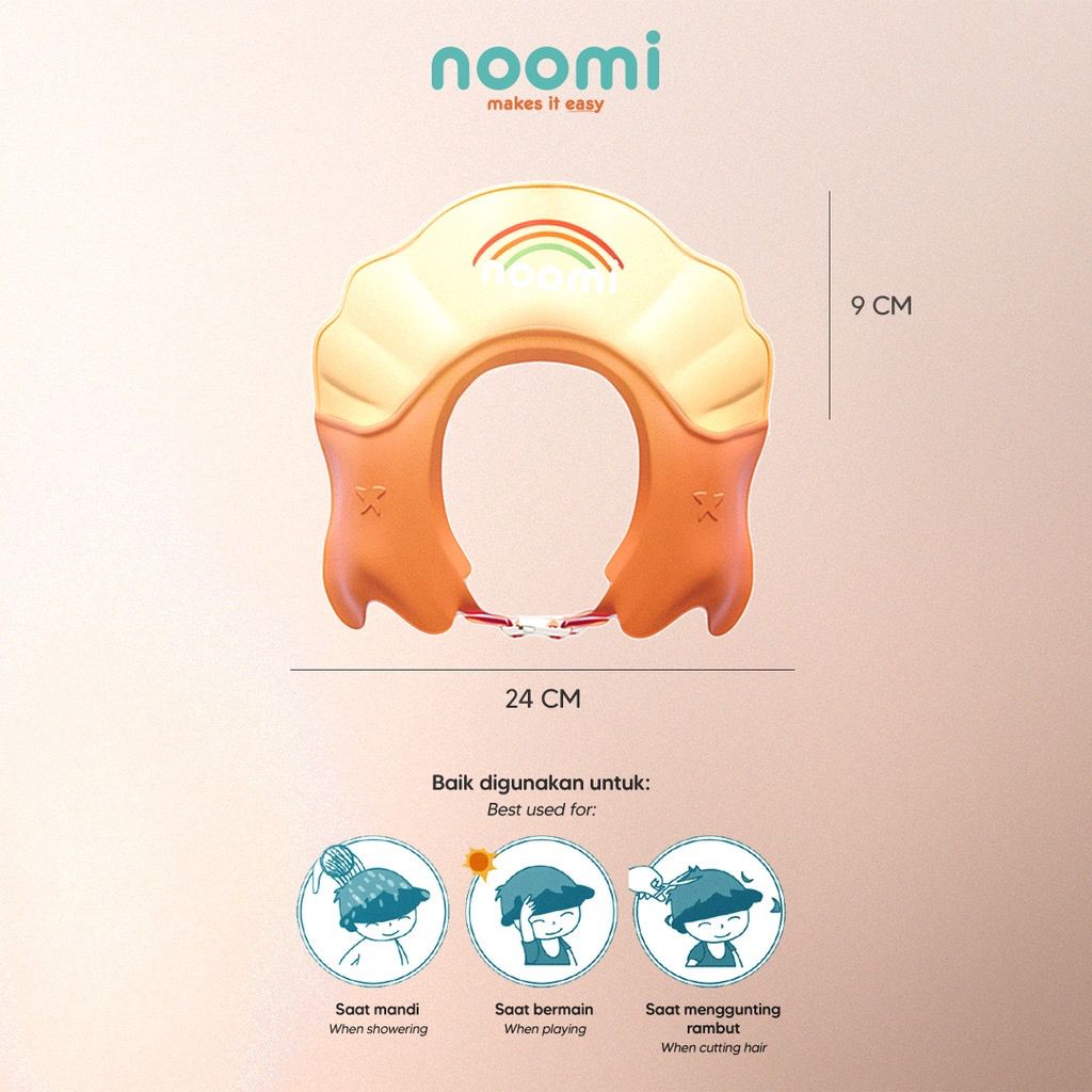 Noomi Shower Hat Topi Keramas Shampo Bayi Anti Air Waterproof Silikon // Topi Pelindung Kepala Anak