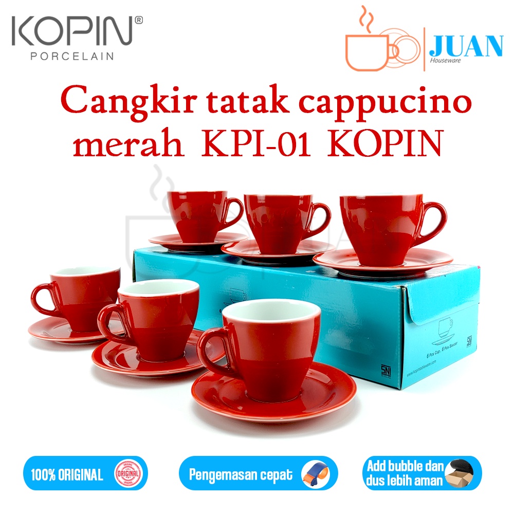 Cangkir tatak set cappucino 6 pasang cangkir two tone merah / cappucino cup / coffee set KPI-01 KOPI