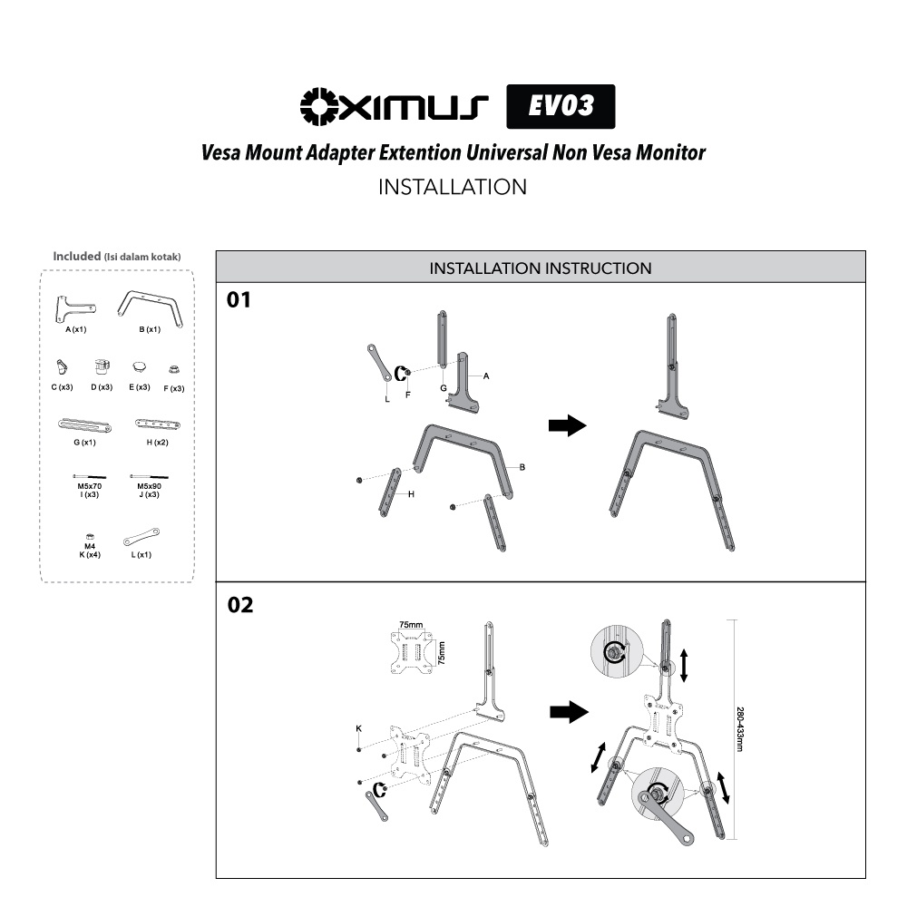 Vesa Mount Adapter Extention Universal Non Vesa Monitor Oximus EV03