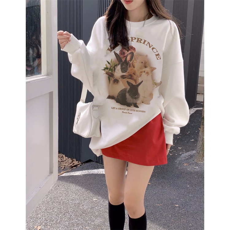 EUNII Sweater Lengan Panjang Rabbit Family Korean Style/Hoodie Oversize/Baju Wanita/Switer Wanita