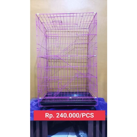 (GROSIR) Kandang Kucing Tingkat 3 Roda 100x60x45 CM ISI 6