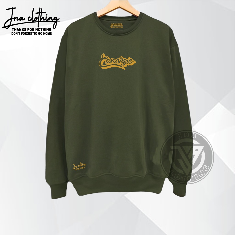 JNA Suiter Unisex Distro Hijau Army Murah COD List CANARSIE Crewneck Pria Oblong Katun Tebal Adem Lembut Sweatshirt Simple Dewasa