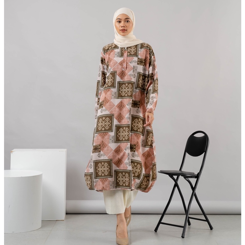 MIDI DRESS TUNIK MOTIF ETNIK HYEJIN WOLFIS PREMIUM SHIRT B542 CO