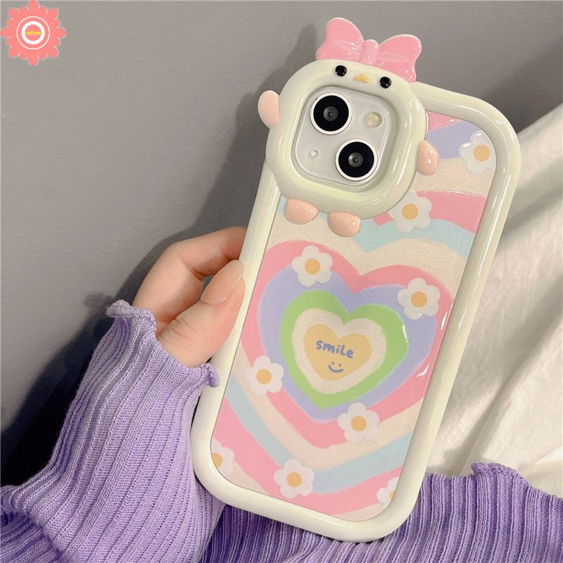 Ins Gradient Love Heart Cute Smiley Case Untuk Redmi 9T 10C A1 A1+9 10 10A 9A 9C NFC Redmi Note8 9 10 11 11S 10s 10 11 Pro Max PO CO X3 M3 MI 11Lite 3D Bow Little Sarung Monster