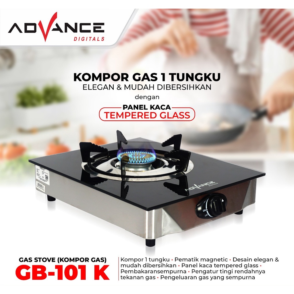 READY !!! Kompor Gas Kaca 1 Tungku  GB101 K ADVANCE / KOMPOR GAS KACA 1 TUNGKU / KOMPOR ADVANCE