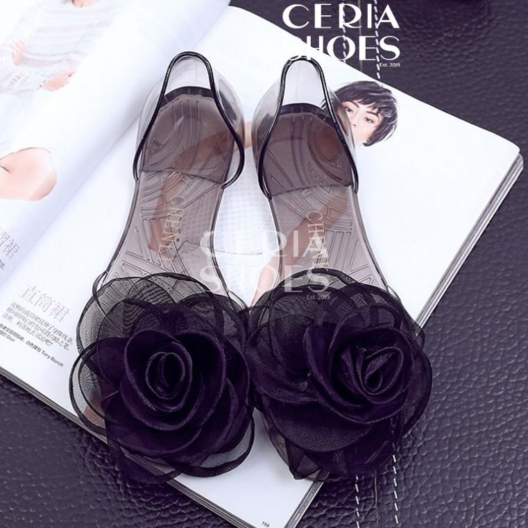 Sepatu Jelly Flat Teplek Bunga Import Karet Non-Slip Lentur Elastis 186 Sandal Kaca