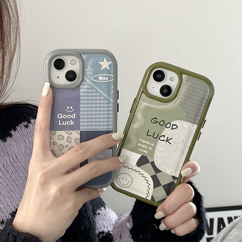 Leather Case HP IPhone 11 12 13 14 Pro Max 14 Plus iPhone XR XS Max Case iPHONE 13 Good Lucky Grid smiling face Cover Girl Women Pretty Ins Casing